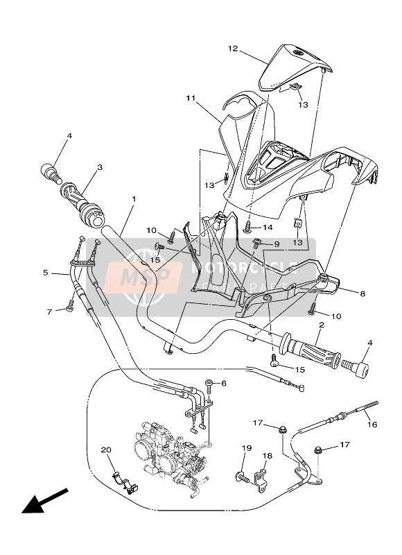 Yamaha XP500 2016 Poignée de direction & Câble pour un 2016 Yamaha XP500